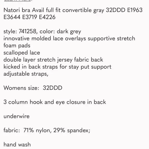 Natori bra 741258 Avail full fit convertible gray 32DDD 32F - Picture 8 of 9